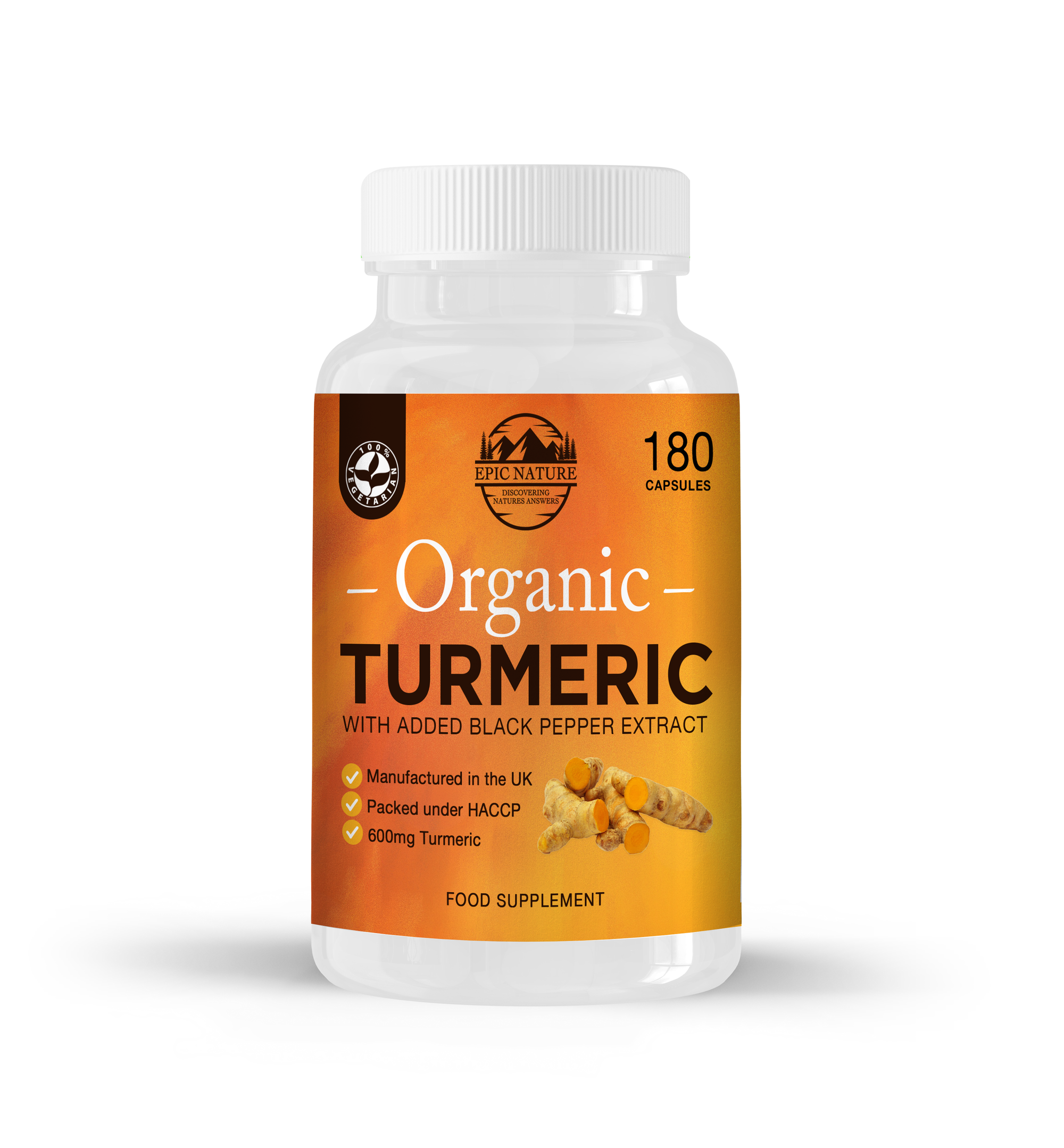 Organic Tumeric & Black Pepper Extract 600mg X 180 Capsules 6 Month Supply - Epic nature 
